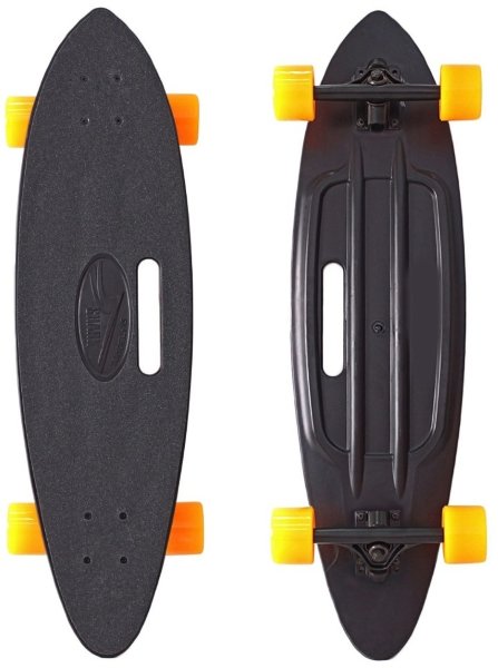 409-B Скейтборд Y-SCOO Longboard Shark с ручкой 31&" пластик 79х22 с сумкой BLACK/orange