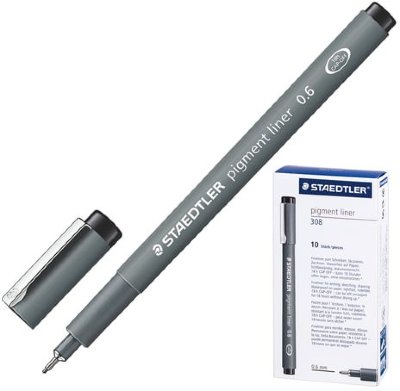 Ручка капиллярная STAEDTLER "Pigment Liner", ЧЕРНАЯ, корпус серый, линия письма 0,6 мм