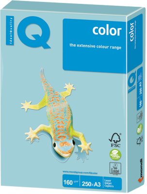 Бумага IQ color БОЛЬШОЙ ФОРМАТ (297х420 мм), А3, 160 г/м2, 250 л., пастель, голубая, MB30
