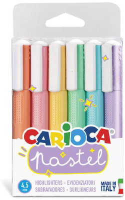 Набор текстовыделителей CARIOCA (Италия) 6 шт., АССОРТИ, "Pastel", линия 1-5 мм, 43033