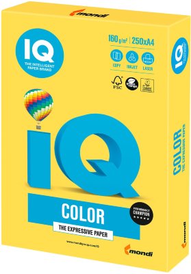 Бумага IQ color, А4, 160 г/м2, 250 л., интенсив, канареечно-желтая, CY39