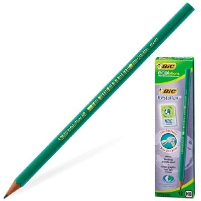 Карандаш чернографитный BIC, 1 шт., "Evolution", HB, без резинки, пластиковый, корпус зеленый, заточенный