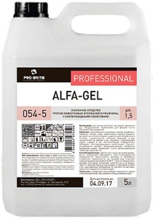 Средство для уборки санитарных помещений 5 л, PRO-BRITE ALFA-GEL, кислотное, концентрат, гель