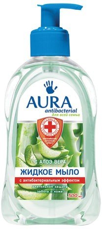 Мыло-крем жидкое, 300 мл, AURA "Antibacterial", антибактериальное, "Экстракт алоэ", дозатор