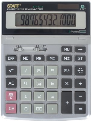 Калькулятор настольный металлический STAFF STF-1712 (200х152 мм), 12 разрядов, двойное питание