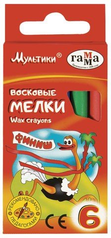 Восковые мелки ГАММА "Мультики", 6 цветов, 8х90 мм, круглые