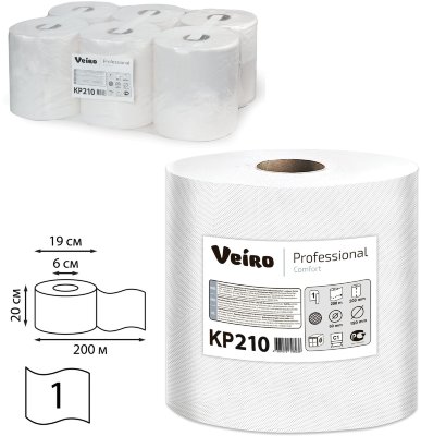 Полотенца бумажные с центральной вытяжкой VEIRO (Система M2), КОМПЛЕКТ 6 шт., Comfort, 200 м, белые