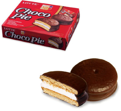 Печенье LOTTE "Choco Pie" ("Чоко Пай"), прослоенное, глазированное, в картонной упаковке, 336 г (12 штук х 28 г)