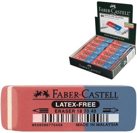 Резинка стирательная FABER-CASTELL "Latex-Free", скошенная, 50x18x8 мм, двухцветная