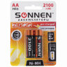 Батарейки аккумуляторные SONNEN, АА (HR06), Ni-Mh, 2100 mAh, 2 шт., в блистере, 454234