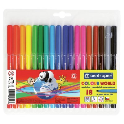 Фломастеры 18цв "Centropen colour world", треуг.захват, пластик.уп-ка