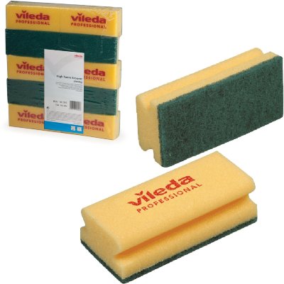 Губки VILEDA "Виледа", комплект 10 шт., для любых поверхностей, желтые, зеленый абразив, 7х15 см