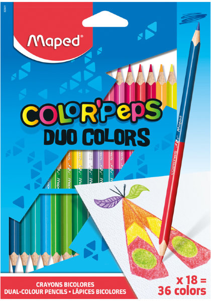 Карандаши цветные двусторонние Maped "Color Peps", 36цв., 18шт., трехгран., заточ., картон,европодв.