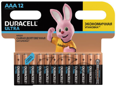 Батарейки DURACELL Ultra Power, AAA (LR03, 24А), алкалиновые, КОМПЛЕКТ 12 шт., в блистере