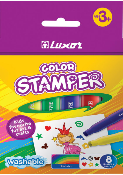 Фломастеры-штампы Luxor "Color Stamper", 08цв., смываемые, картон, европодвес