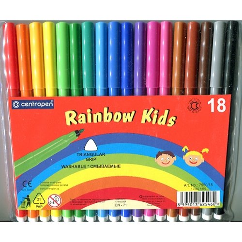 Фломастеры 18цв "Centropen rainbow kids", треуг.захват, пластик.уп-ка