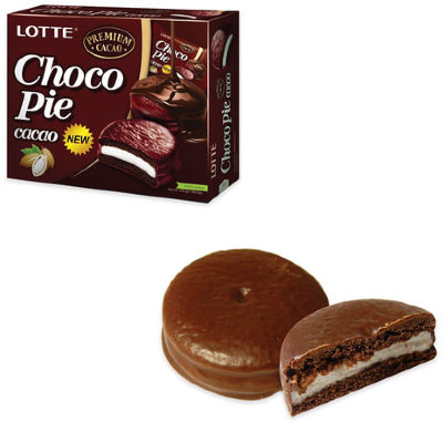 Печенье LOTTE "Choco Pie Cacao" ("Чоко Пай Какао"), глазированное, картонная упаковка, 336 г, 12 шт. х 28 г