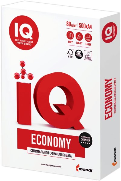 Бумага офисная А4, класс "C", IQ ECONOMY, 80 г/м2, 500 л., Mondi, белизна 146% (CIE)