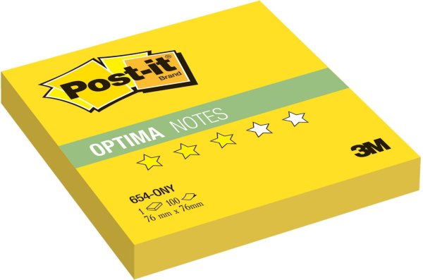 Блок самоклеящийся (стикер) POST-IT Optima "Лето", 76х76 мм, 100 л., желтый неон