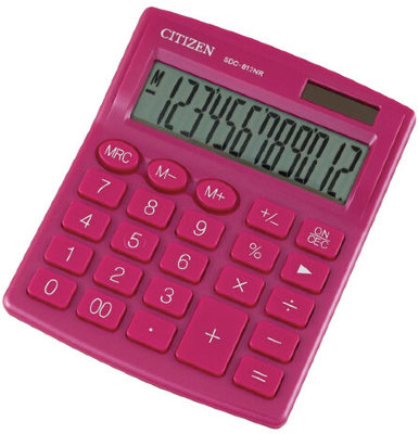 Калькулятор настольный CITIZEN SDC-812NRPKE, КОМПАКТНЫЙ (124х102 мм), 12 разрядов, двойное питание, РОЗОВЫЙ