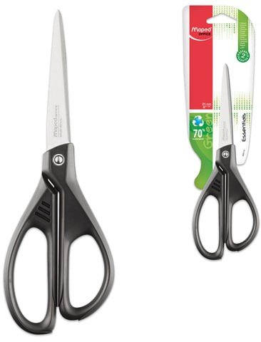 Ножницы MAPED "Essentials Green", 210 мм, черные, эргономичные ручки, картонная упаковка с европодвесом