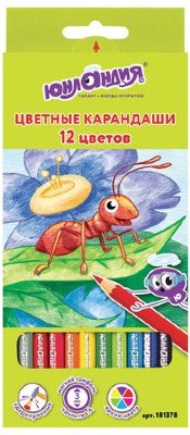 Карандаши цветные ЮНЛАНДИЯ "В ГОСТЯХ У БУКАШЕК", 12 цветов, классические заточенные, 181378