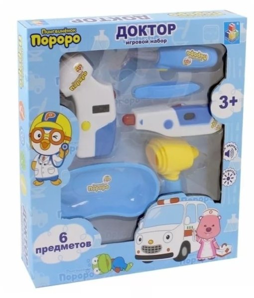 1toy "Пингвинёнок Пороро" игр.наб.доктора,6 предм.,свет,звук,кор.