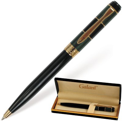 Ручка подарочная шариковая GALANT "Granit Green", корпус черный с темно-зеленым, золотистые детали, пишущий узел 0,7 мм, синяя