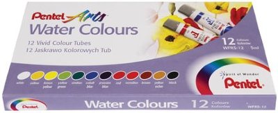 Краски акварельные художественные PENTEL "Water Colours", НАБОР 12 цветов, туба 5 мл, картонная упаковка