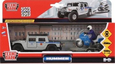 Машины металл Hummer H1 полиция 12см,инерц.+мотоцикл 278810