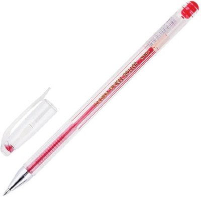 Ручка гелевая CROWN "Hi-Jell", КРАСНАЯ, корпус прозрачный, узел 0,5 мм, линия письма 0,35 мм