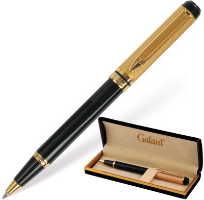 Ручка подарочная шариковая GALANT "Classic", корпус черный с золотистым, золотистые детали, пишущий узел 0,7 мм, синяя