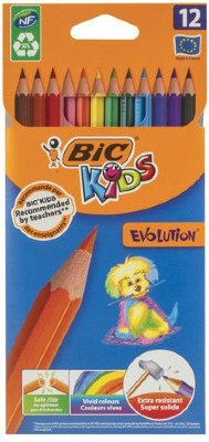 Карандаши цветные BIC "Kids ECOlutions Evolution", 12 цветов, пластиковые, заточенные, европодвес