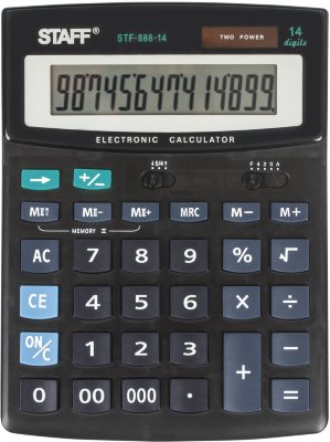 Калькулятор настольный STAFF STF-888-14 (200х150 мм), 14 разрядов, двойное питание