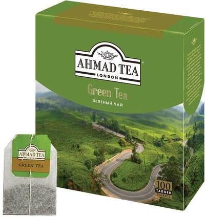 Чай AHMAD (Ахмад) "Green Tea", зеленый, 100 пакетиков по 2 г, 478i-08