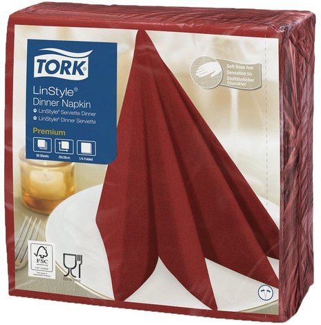 Салфетки бумажные нетканые сервировочные TORK LinStyle Premium, 39х39, 50 шт., красные, 478854