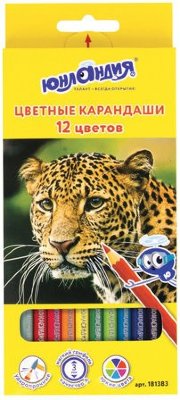 Карандаши цветные ЮНЛАНДИЯ "МИР ЖИВОТНЫХ", 12 цветов, классические заточенные, 181383