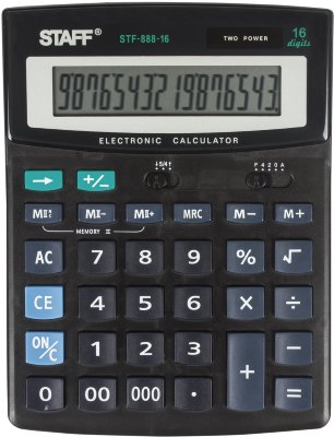 Калькулятор настольный STAFF STF-888-16 (200х150 мм), 16 разрядов, двойное питание