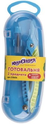 Готовальня ЮНЛАНДИЯ, 2 предмета: пластиковый циркуль 120 мм, грифель, пенал, 210656