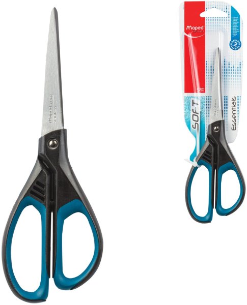 Ножницы MAPED "Essentials Soft", 210 мм, прорезиненные ручки, черно-синие, европодвес