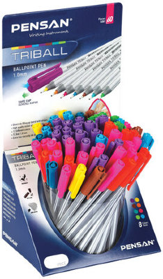 Ручка шариковая масляная PENSAN "Triball Colored", яркие цвета АССОРТИ, ДИСПЛЕЙ, 1003/S60R-8