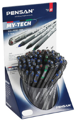 Ручка шариковая масляная PENSAN "My-Tech Colored", палитра классических цветов АССОРТИ, игольчатый узел 0,7 мм, линия 0,35 мм, дисплей, 2240, 2240/S60-4