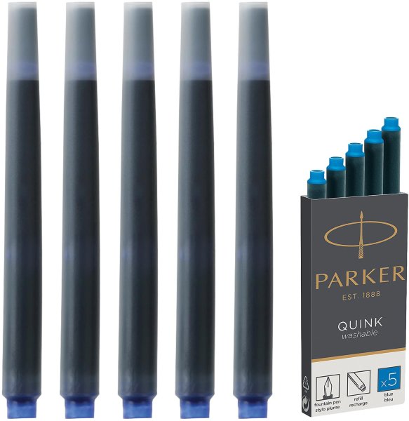 Картриджи чернильные PARKER "Cartridge Quink", КОМПЛЕКТ 5 шт., смываемые чернила, синие