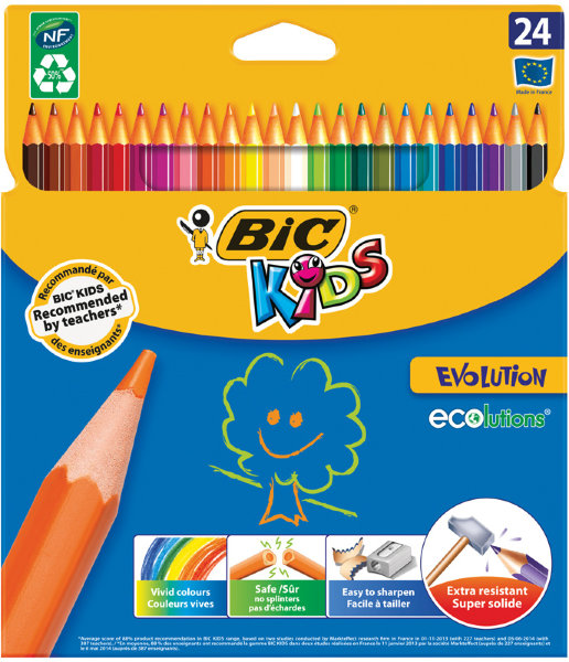 Карандаши цветные пластиковые Bic "Evolution 93", 24цв., заточен., картон, европодвес