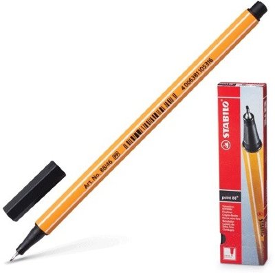 Ручка капиллярная STABILO "Point", ЧЕРНАЯ, корпус оранжевый, линия письма 0,4 мм
