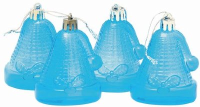 Украшения елочные подвесные "Колокольчики", НАБОР 4 шт., 6,5 см, пластик, полупрозрачные, голубые