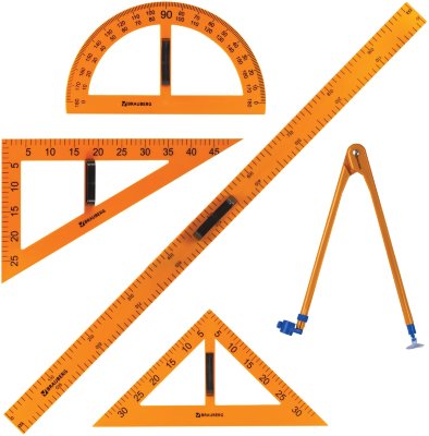 Набор чертежный для классной доски (2 треугольника, транспортир, циркуль, линейка 100 см), BRAUBERG