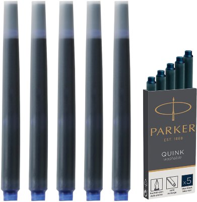 Картриджи чернильные PARKER "Cartridge Quink", КОМПЛЕКТ 5 шт., темно-синие