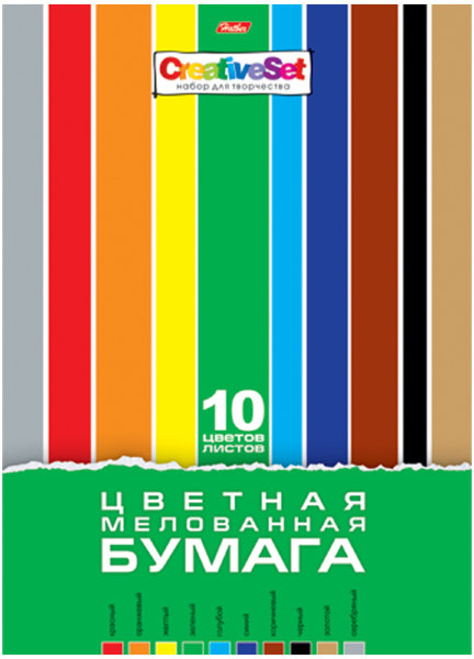 Цветная бумага A4, Hatber "Creative Set", 10л., 10цв., мелованная, в папке