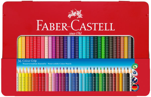 Карандаши цветные Faber-Castell "Grip", 36цв., трехгран., заточен., метал. упак.